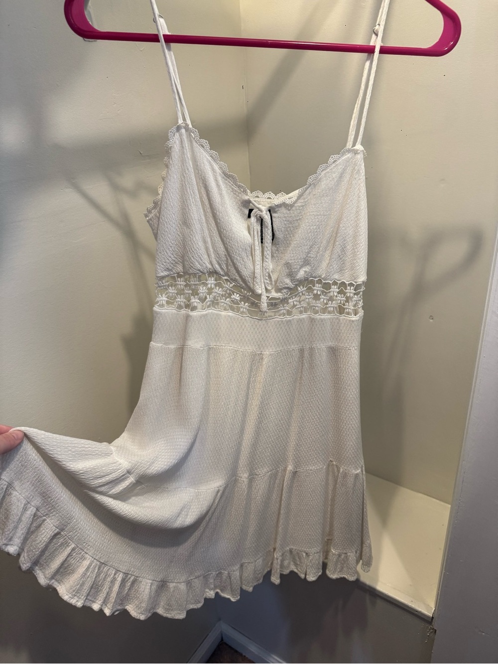 Forever 21 White Lace-Trim Dress with Ruffle Hem